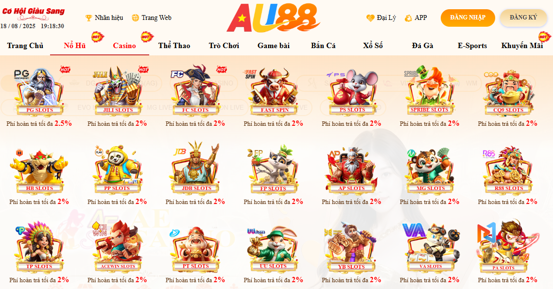 AU88 Kncrec – TRANG CHỦ CHÍNH THỨC AU 88 UY TÍN XANH CHÍN NHẤT 2026 23 Sảnh nổ hũ Au88 với phí hoàn trả cực cao và khả năng trúng Jackpot X100 tài khoản